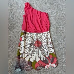 Judith March Pink one Shoulder Dress with Cream Floral Print